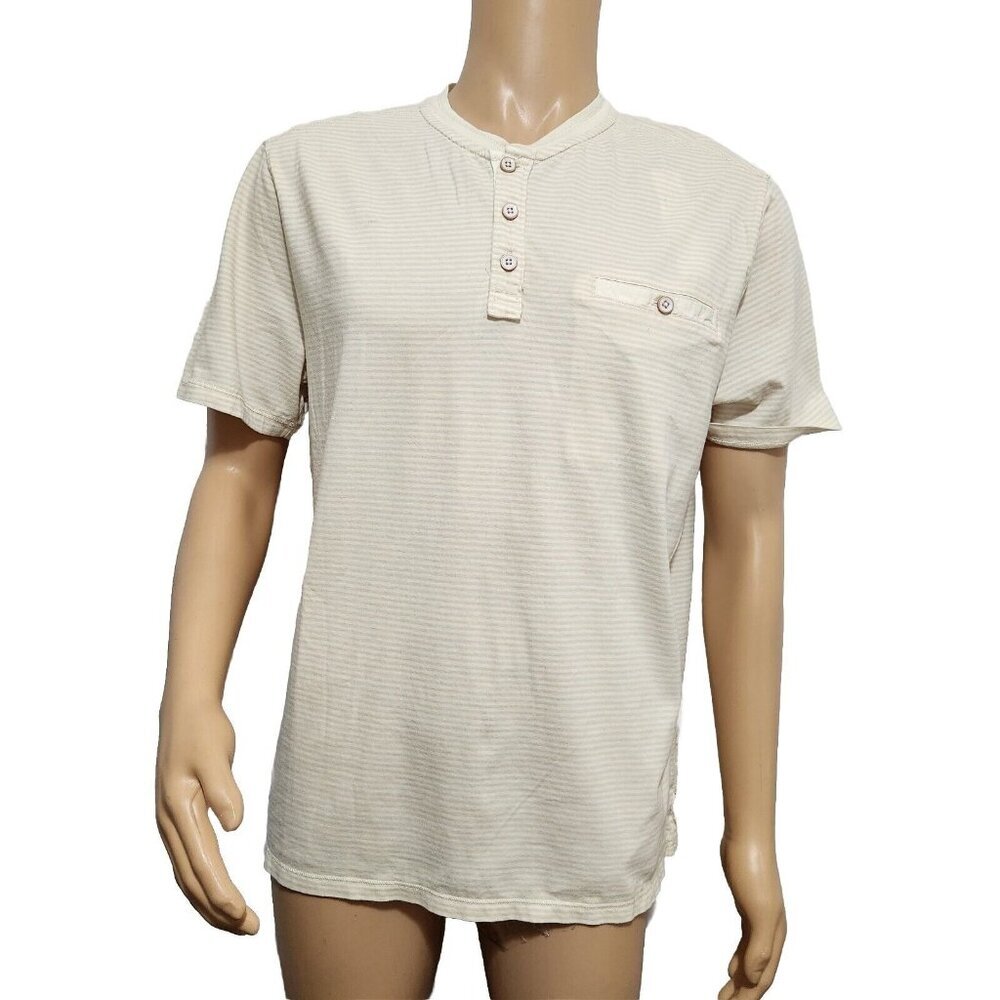 Tommy Bahama Men’s Size M Schooner Stripe Henley Stripe Shirt Bleached Sand (CJ5